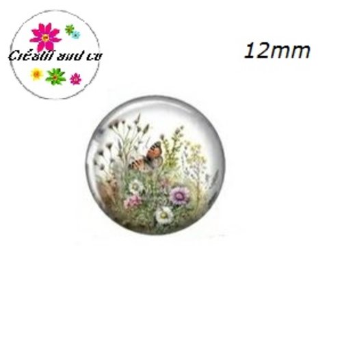 X2 cabochons fleur et papillon 12mm