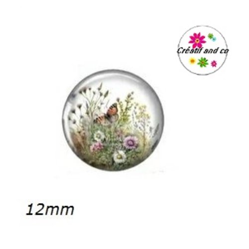 X2 cabochons fleur et papillon 12mm