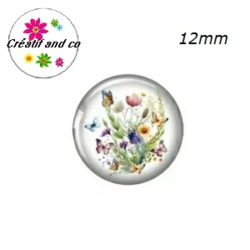 X2 cabochons fleur et papillon 12mm