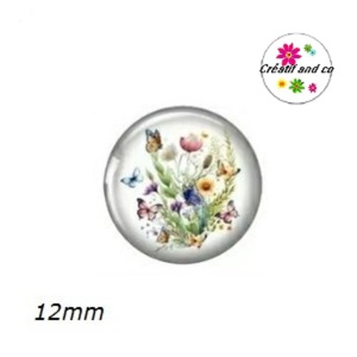 X2 cabochons fleur et papillon 12mm
