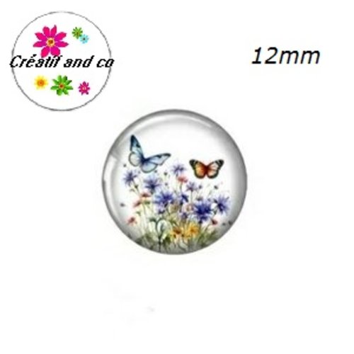X2 cabochons fleur et papillon 12mm