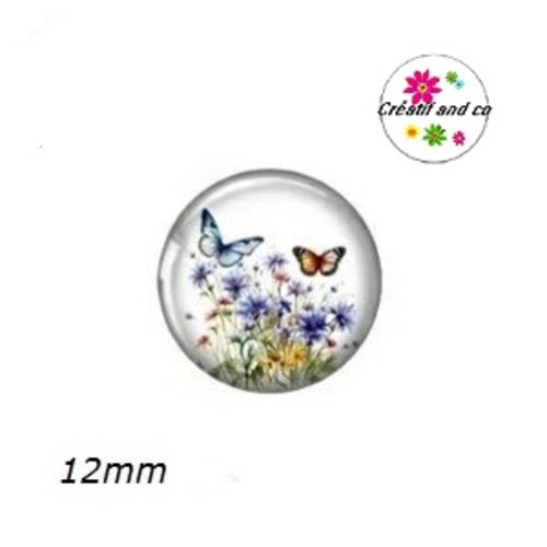 X2 cabochons fleur et papillon 12mm