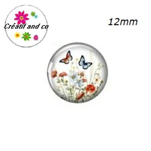 X2 cabochons fleur et papillon 12mm