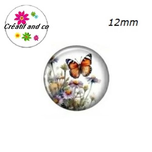 X2 cabochons fleur et papillon 12mm