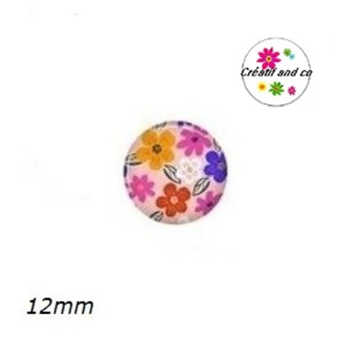 X2 cabochons fleuris 12mm