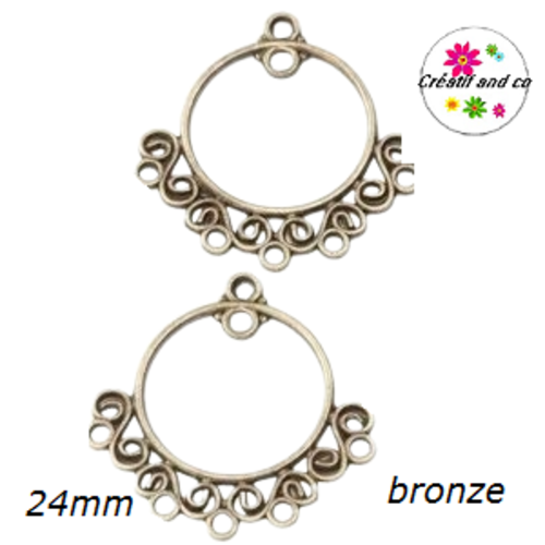 X2 connecteurs de boucles d'oreilles bronze 24mm