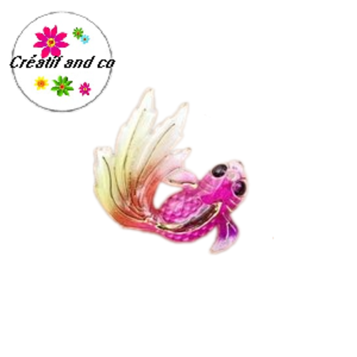 Breloque poisson koï fuchsia/jaune  31mm