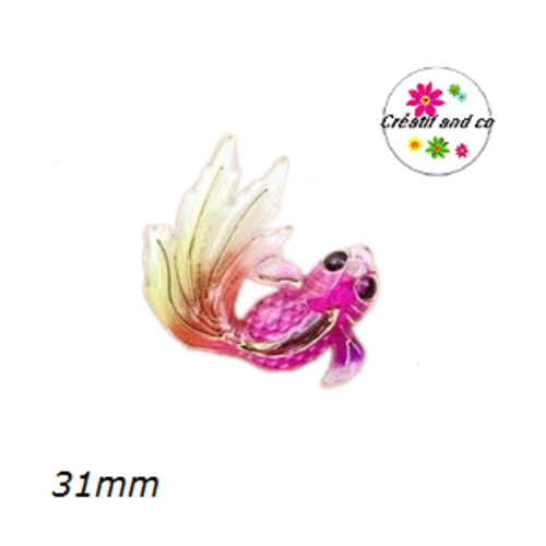 Breloque poisson koï fuchsia/jaune  31mm
