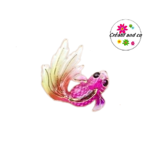 Breloque poisson koï fuchsia/jaune  31mm