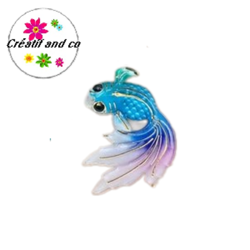 Breloque poisson koï bleu/mauve (nageoire verte)  31mm