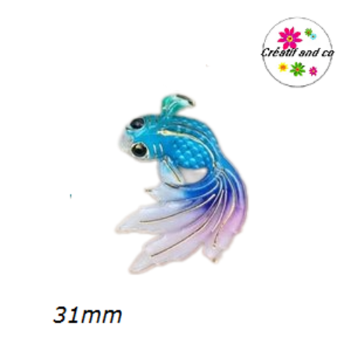Breloque poisson koï bleu/mauve (nageoire verte)  31mm
