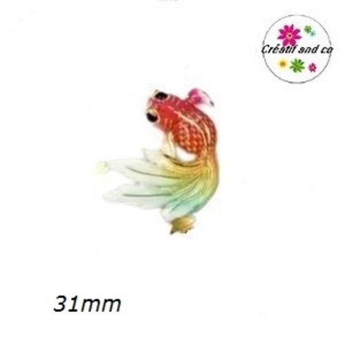 Breloque poisson koï rouge/vert  31mm