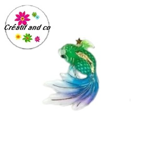 Breloque poisson koï vert/bleu  31mm