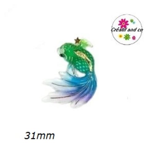Breloque poisson koï vert/bleu  31mm