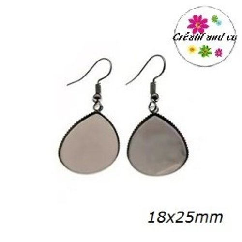 Boucle d'oreille  cabochon goutte acier inoxydable 18x25mm