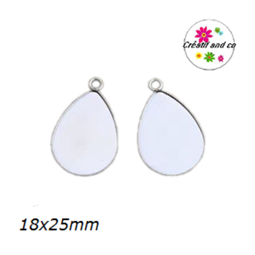 X2 supports pendentif goutte acier inoxydable 18x25mm