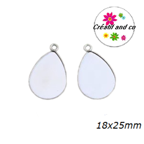 X2 supports pendentif goutte acier inoxydable 18x25mm