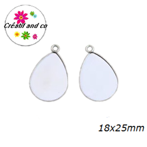 X2 supports pendentif goutte acier inoxydable  18x25mm
