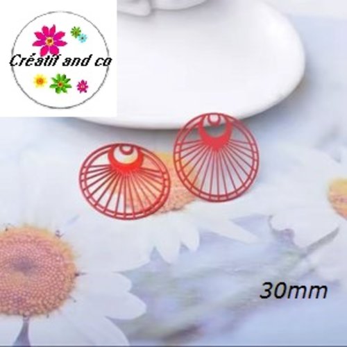 Breloque estampe cercle évidé rouge 30mm