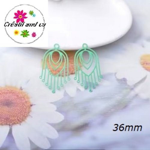 Breloque estampe éventail vert paon 36mm