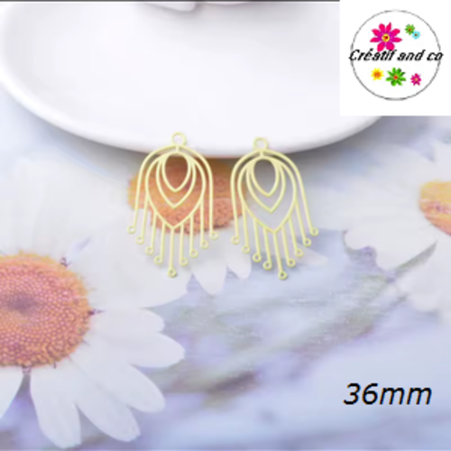 Breloque estampe éventail crème  36mm