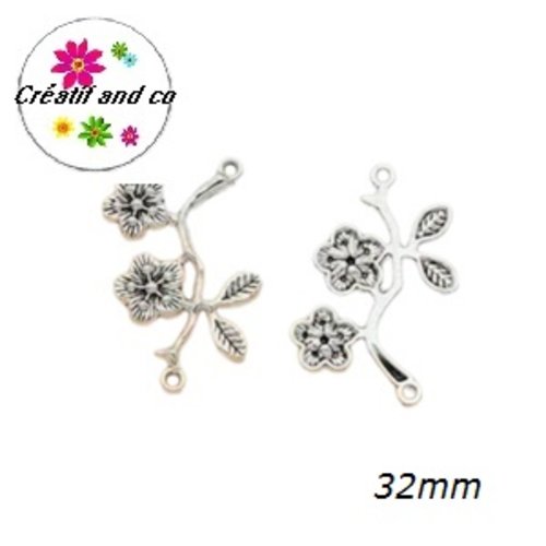 Connecteur fleur et feuilles acier inoxydable 32mm