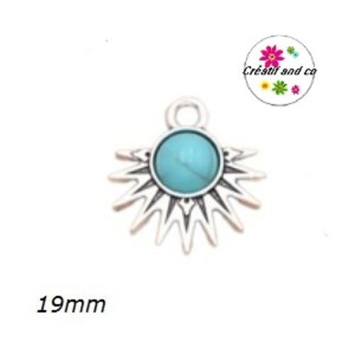 Breloque bohème demi-soleil cabochon turquoise 19mm