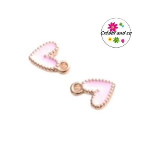Breloque petit coeur rose émail 9mm