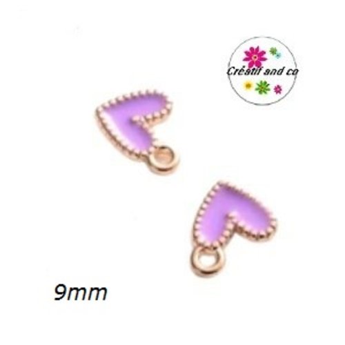 Breloque petit coeur mauve émail 9mm