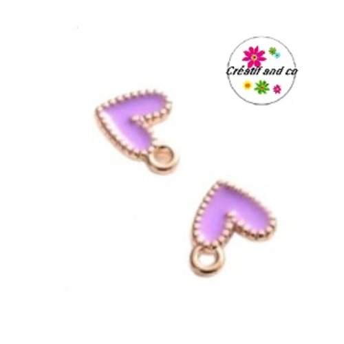 Breloque petit coeur mauve émail 9mm
