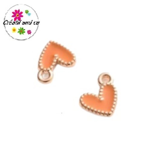 Breloque petit coeur orange émail 9mm