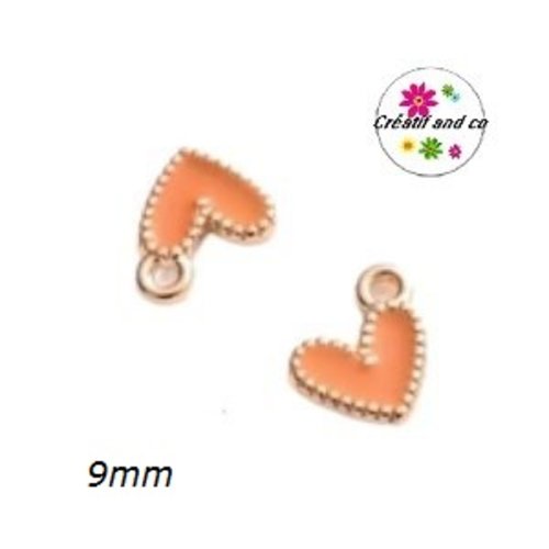 Breloque petit coeur orange émail 9mm