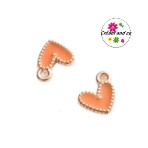 Breloque petit coeur orange émail 9mm