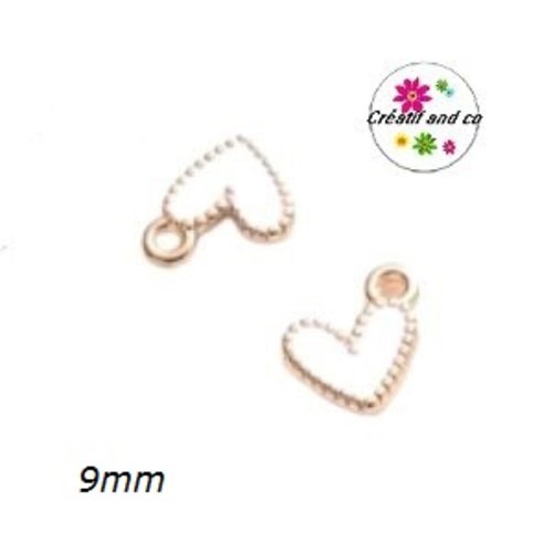 Breloque petit coeur blanc émail 9mm