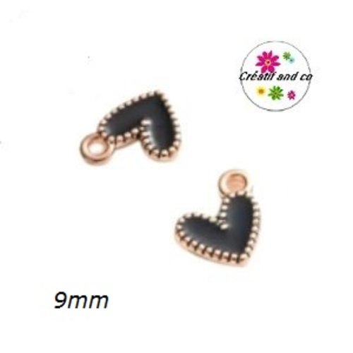 Breloque petit coeur noir émail 9mm
