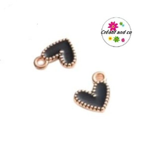 Breloque petit coeur noir émail 9mm