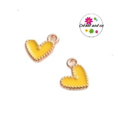 Breloque petit coeur jaune émail 9mm