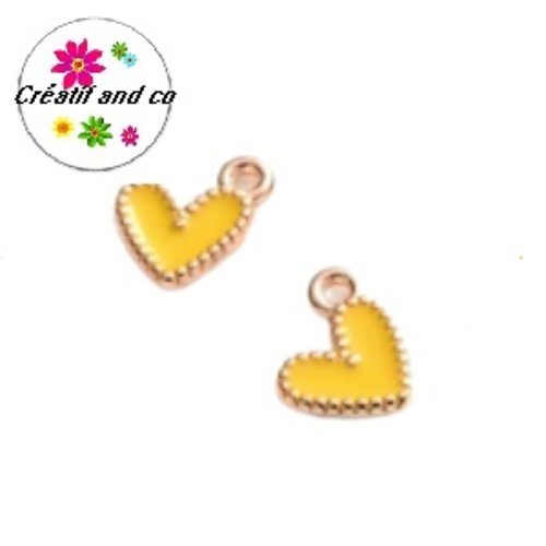 Breloque petit coeur jaune émail 9mm