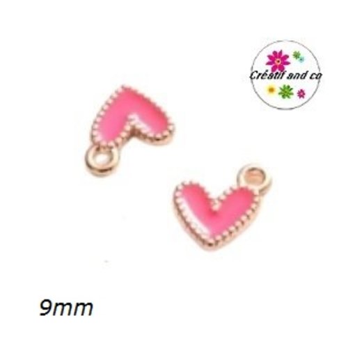 Breloque petit coeur fuschia émail 9mm