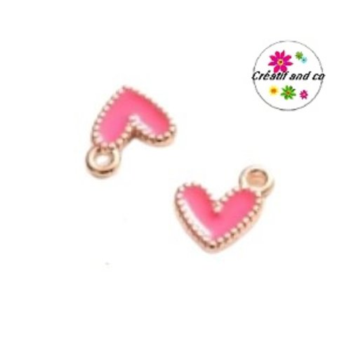 Breloque petit coeur fuschia émail 9mm