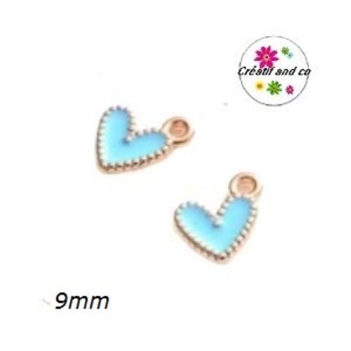 Breloque petit coeur bleu émail 9mm