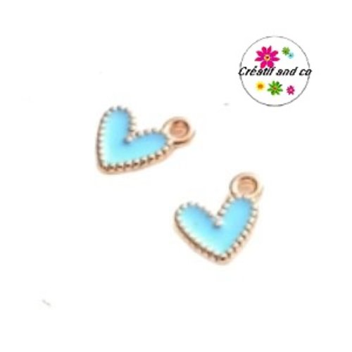 Breloque petit coeur bleu émail 9mm