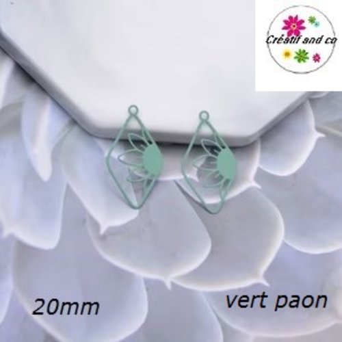 Breloque estampe losange vert paon et sa fleur de soleil 20mm