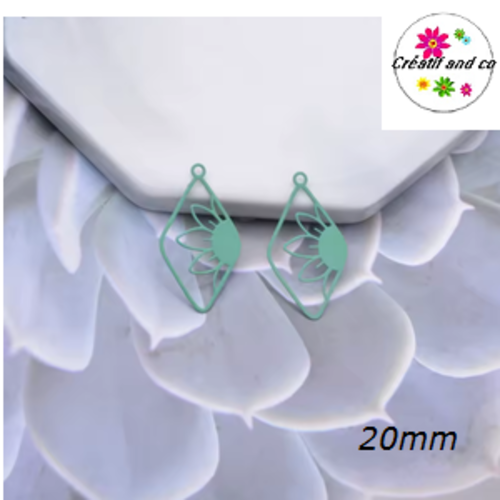 Breloque estampe losange vert paon et sa fleur de soleil