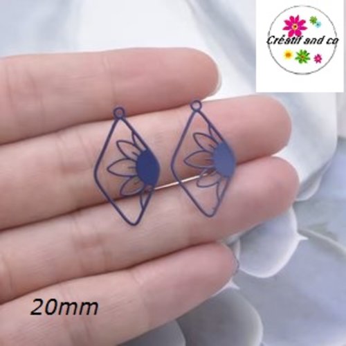 Breloque estampe losange bleu nuit et sa fleur de soleil 20mm