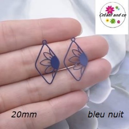 Breloque estampe losange bleu nuit et sa fleur de soleil 20mm