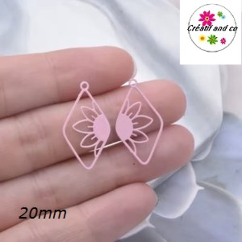 Breloque estampe losange rose et sa fleur de soleil 20mm