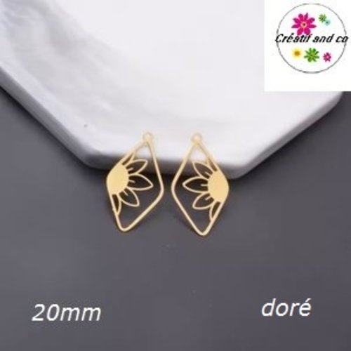 Breloque estampe losange doré et sa fleur de soleil 20mm