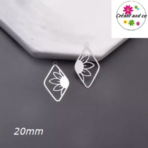 Breloque estampe losange argent et sa fleur de soleil 20mm