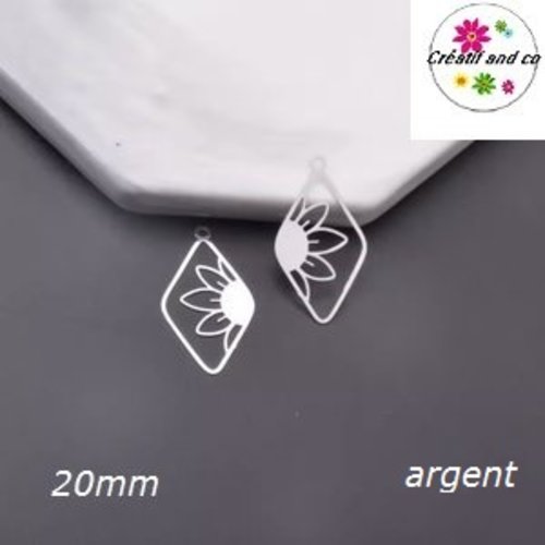 Breloque estampe losange argent et sa fleur de soleil 20mm